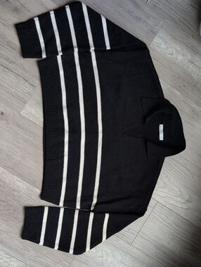 OAK + FORT Black Cropped Sweater with White Stripes